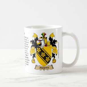 Sayre, the Origin, the Meaning and the Crest Coffee Mug