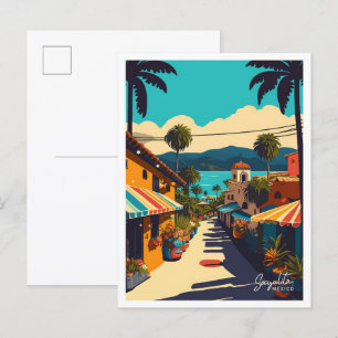 Sayulita Mexico Art Travel Vintage illustration Postcard