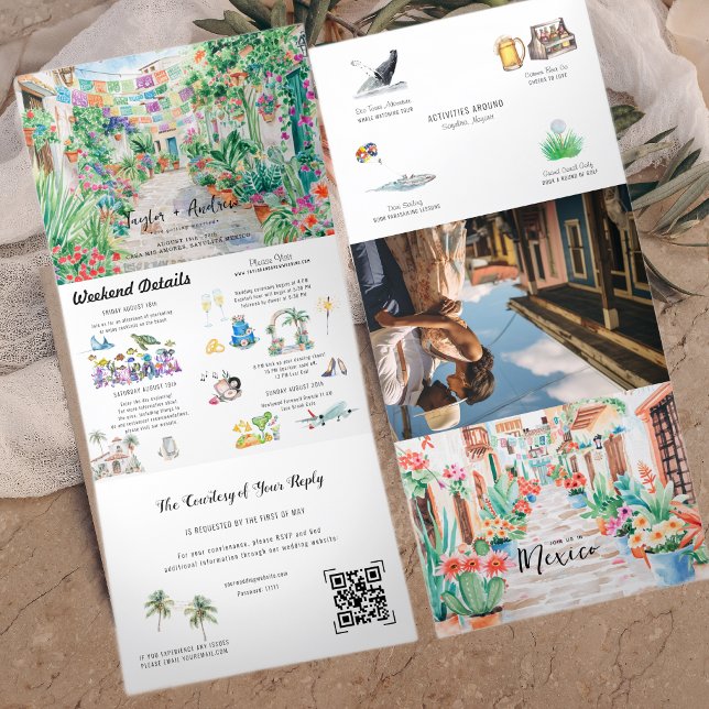 Sayulita Mexico Destination | Illustrated Wedding Tri-Fold Invitation (Creator Uploaded)