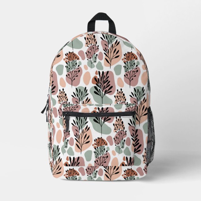 Sbstract leaves and organic shapes printed backpack (Front)