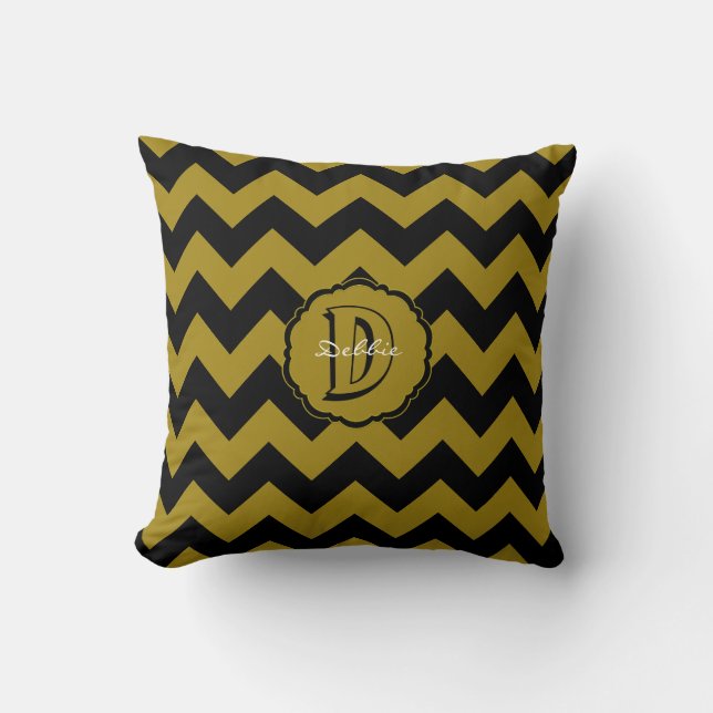 SC Chevron,Black-Gold Letter D Sq. Pillow (Front)