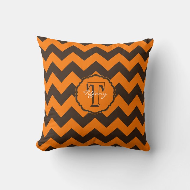 SC Monogram Chevron,Orange-Brown Square Pillow (Front)