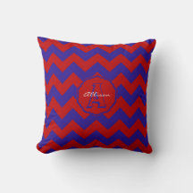 SC Monogram Chevron,Red-Blue Square Pillow