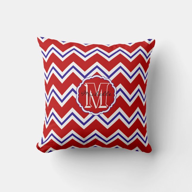 SC Monogram Chevron,Red White Blue- Square Pillow (Front)