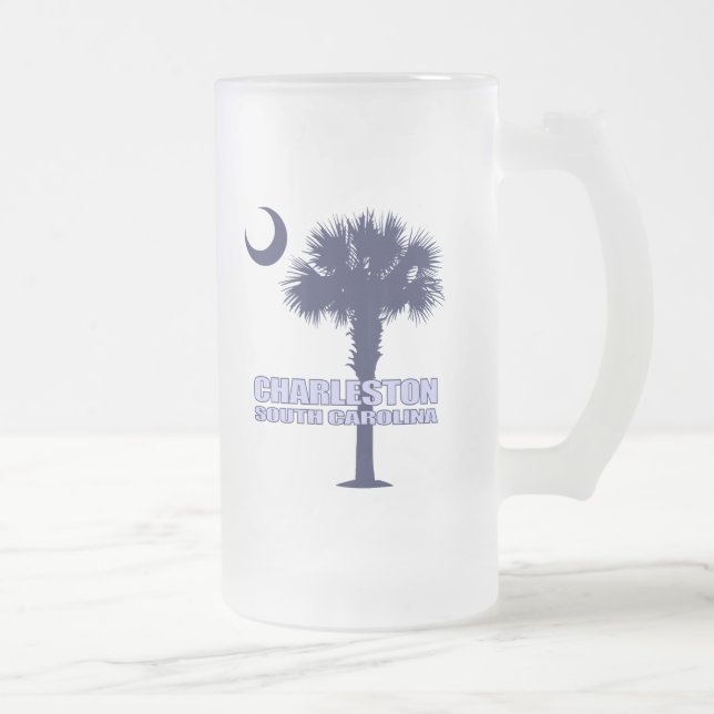 SC Palmetto & Crescent (Charleston) Frosted Glass Beer Mug (Right)