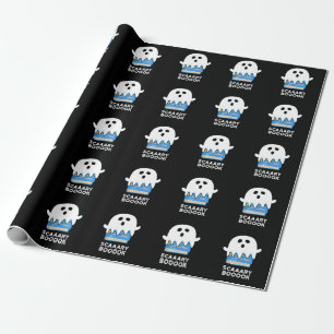Scaaaary Booook Funny Ghost Book Pun Dark BG Wrapping Paper