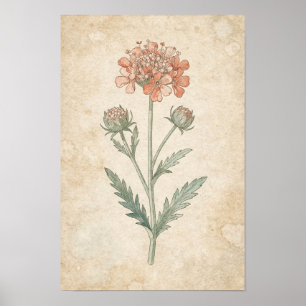 Scabiosa Botanical Print Soft Pink Flower Study