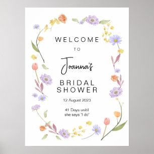 Scabiosa Wildflower Bridal Shower Welcome Poster