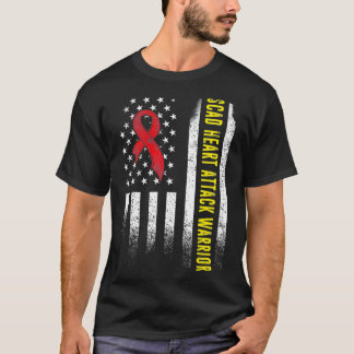 SCAD Heart Attack Survivor USA Flag Warrior Awaren T-Shirt