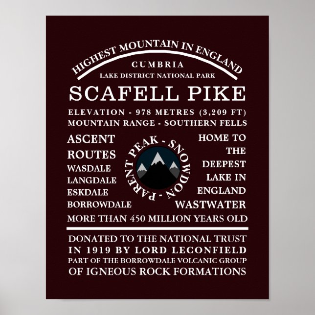 Scafell Pike, Mountain Expedition Information Poster (Front)
