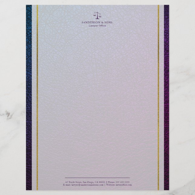 Scale of justice faux leather gold stripes lawyer custom letterhead (Front)