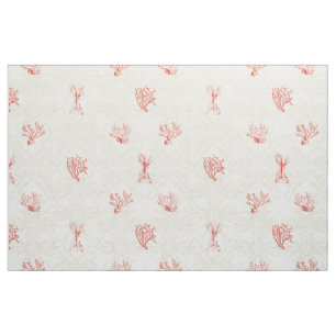 Scaleable Repeat Beach Ocean Red Coral Damask Wood Fabric
