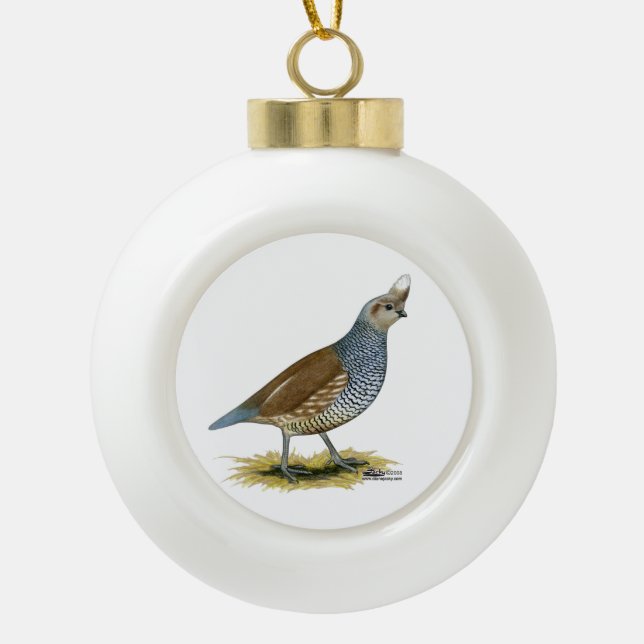 Scaled Quail Ceramic Ball Christmas Ornament (Front)