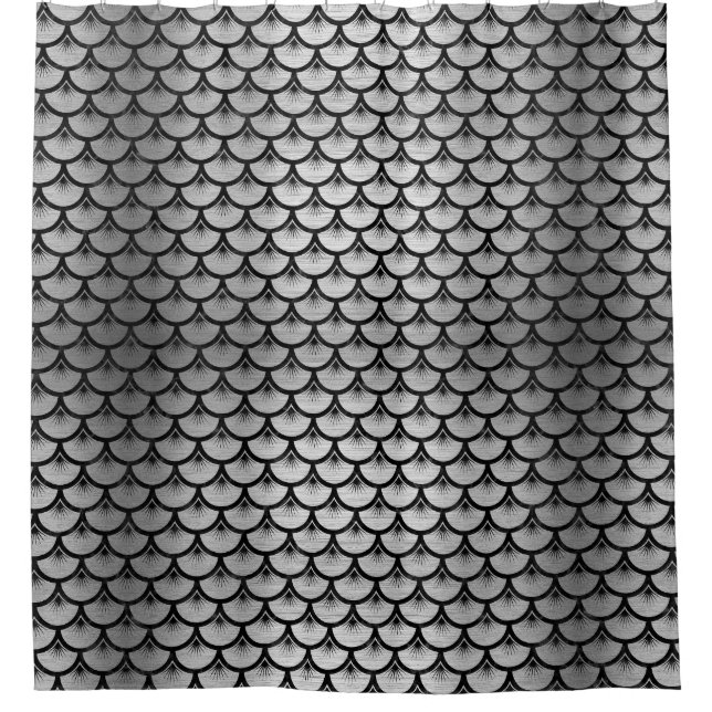 SCALES3 BLACK MARBLE & SILVER BRUSHED METAL (R) SHOWER CURTAIN (Front)