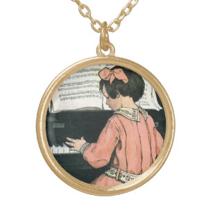 Scales by Jessie Willcox Smith, Piano Music Girl Gold Plated Necklace