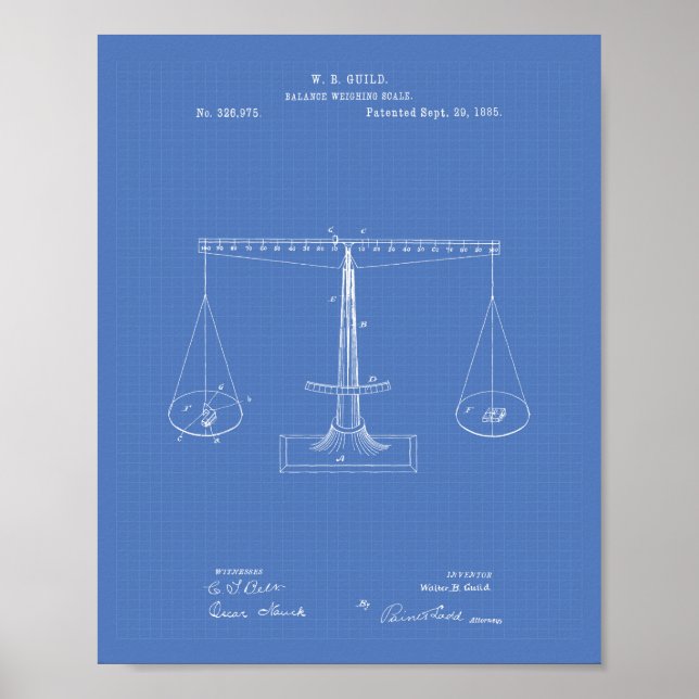 Scales of Justice 1885 Patent Art - Blueprint Poster (Front)