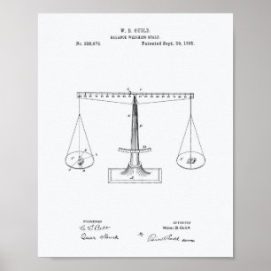 Scales of Justice 1885 Patent Art - White Paper Poster