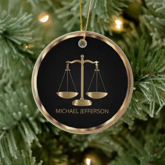 Scales of Justice  - Black and Gold - 2 Side Print Ceramic Tree Decoration (Tree)