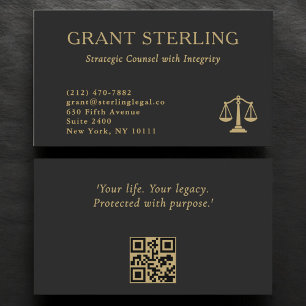Scales of Justice Black Gold Legal QR Code Business Card