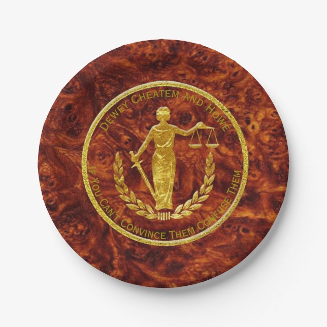 Scales of Justice Burl Pattern Paper Plate (Front)