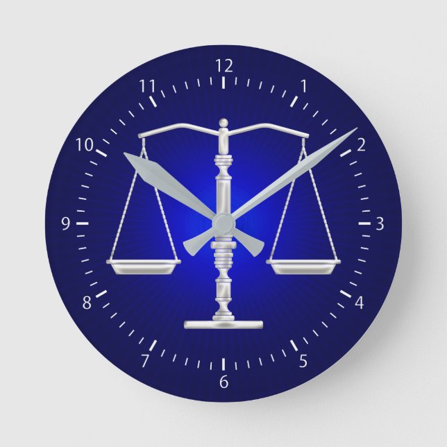 Scales of Justice | Deep Blue Round Clock (Front)