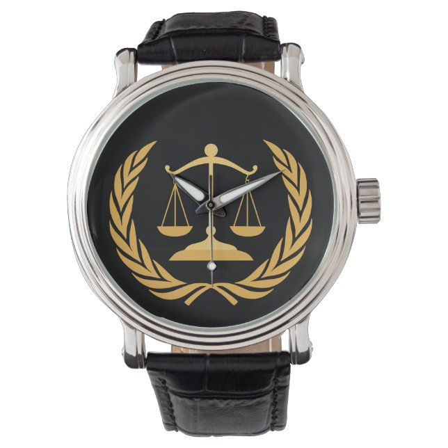 Scales of Justice | Law | Lawyer - Black & Gold Ke Watch (Front)
