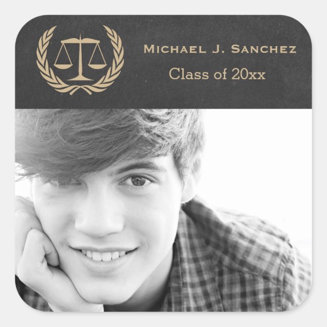 Scales of Justice Law School Grad Square Sticker (Front)
