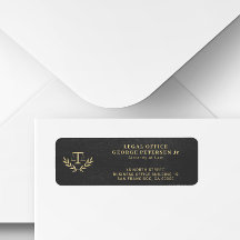 Scales of justice legal gold black return address