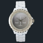 Scales of Justice | metallic background Watch<br><div class="desc">Stylish watch with scales of justice symbol on graphic metallic texture background.</div>