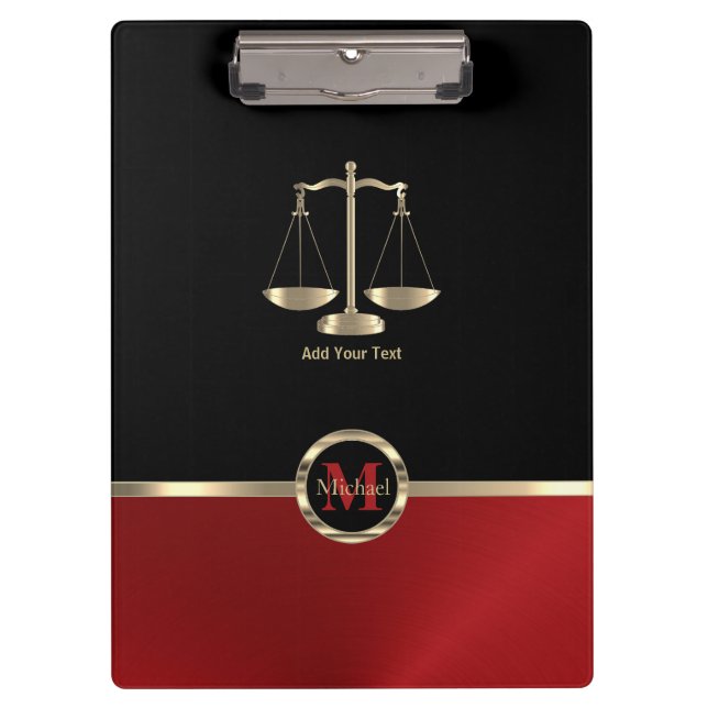 Scales of Justice - Monogram Black and Red Clipboard (Front)