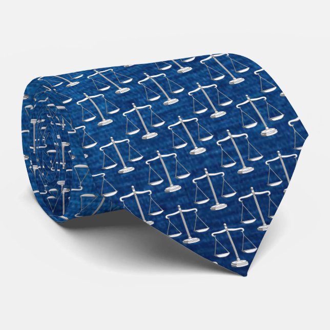 Scales of Justice Pattern | Blue Tie (Rolled)