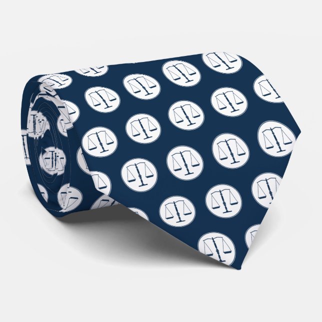 Scales of Justice pattern | Law Deep Blue Tie (Rolled)
