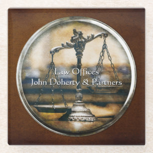 Scales of Justice   Personalizable Glass Coaster