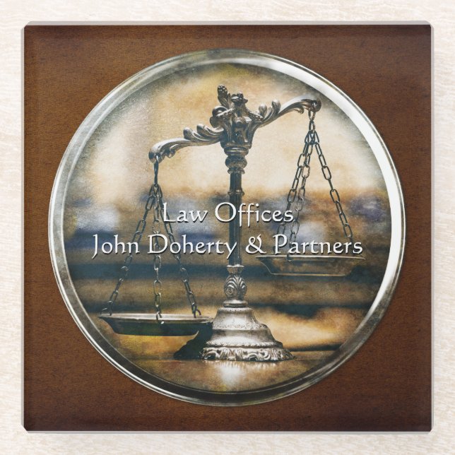 Scales of Justice | Personalizable Glass Coaster (Front)