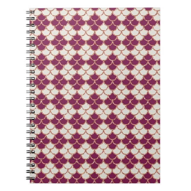 Scales Pattern Gold Burgundy Glitter Notebook (Front)