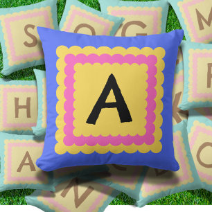 Scallop Alphabet Monogram Scalloped design bright Cushion