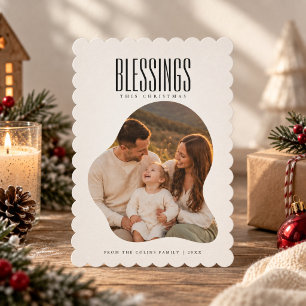 Scallop Edge Blessings Photo Religious Christmas Holiday Card