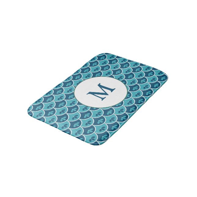 Scallop Floral Custom Colours Monogrammed Bath Mat (Angled)