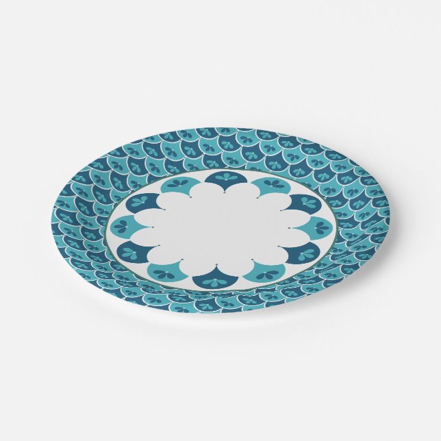 Scallop Floral Pattern Custom Colours Paper Plate (Angled)