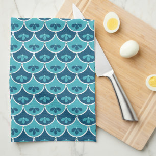 Scallop Floral Pattern Custom Colours Tea Towel
