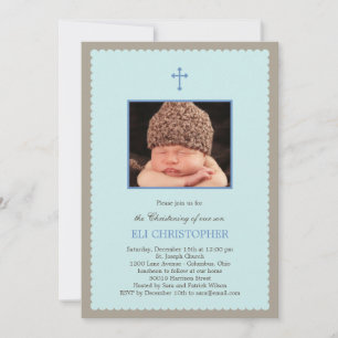 Scallop Frame Christening Invitation - Blue