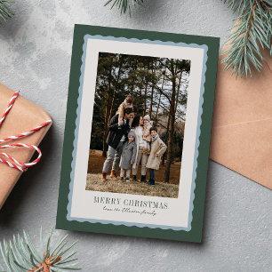 Scallop frame simple green blue Merry Christmas Holiday Card