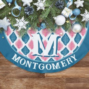 Scallop Leaf Diamond in Pink + Aqua Personalised Faux Linen Tree Skirt