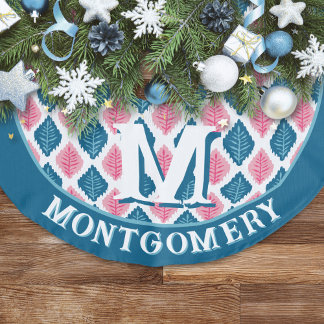 Scallop Leaf Diamond in Pink + Aqua Personalised Faux Linen Tree Skirt