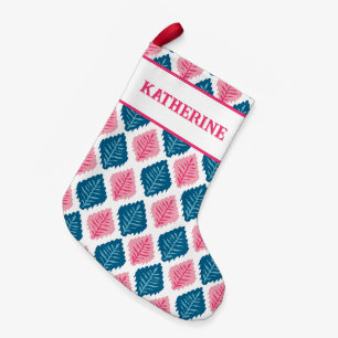 Scallop Leaf Diamond in Pink + Aqua Personalised Small Christmas Stocking