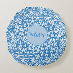 Scallop Pattern Aqua Blue Decorative Pattern Round Cushion