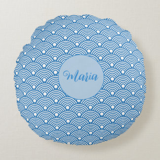 Scallop Pattern Aqua Blue Decorative Pattern Round Cushion