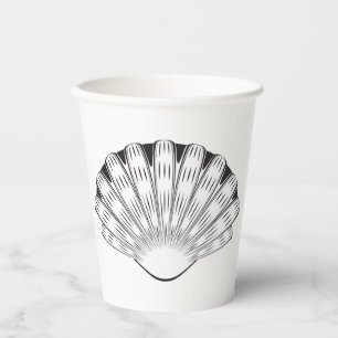Scallop Seashell Minimalist Black and White Paper Cups
