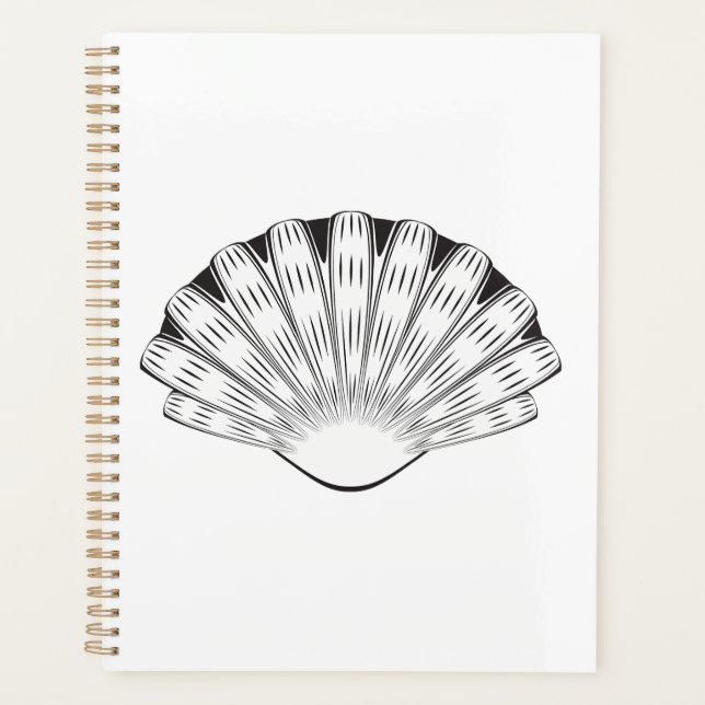 Scallop Seashell Minimalist Black and White Planner (Front)