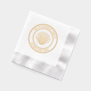 Scallop Shell #3 Family Name Date Estd Rope Frame  Foil Napkins